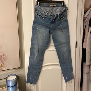 ZARA Skinny Blue Jeans with Frayed Hem